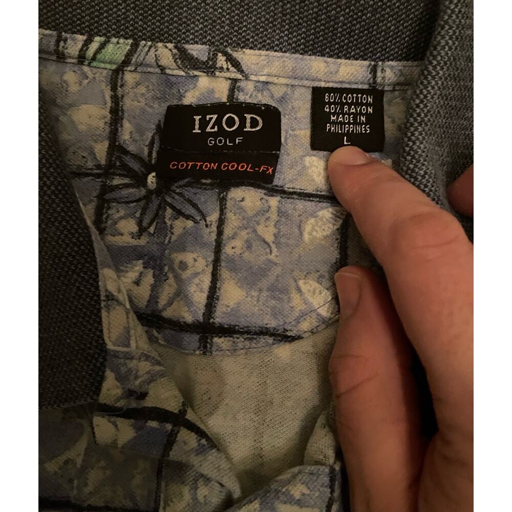 Izod Golf Polo Shirt Mens Large Blue Tropical Floral Stretch Performance Short
